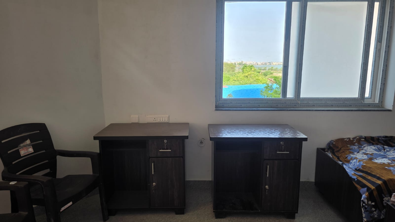 Study tables with lake-facing window